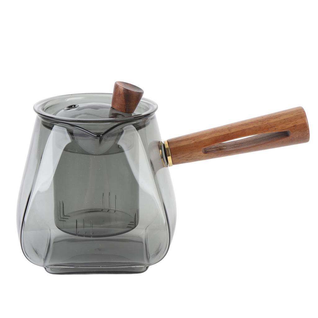 Teekanne zur Wasserabtrennung 500 ml Glas-Teezubereitungskessel mit Holzseitengriff Herausnehmbarer Siebeinsatz für elektrisch-keramische