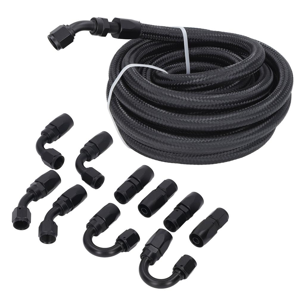 6AN Fuel Line Fitting Kit 20ft Hose 10pcs Fitting Aluminum Black Anodized 500 Psi Universal for Car Ship