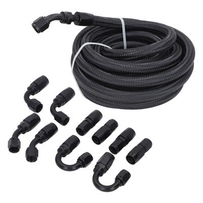 6AN Fuel Line Fitting Kit 20ft Hose 10pcs Fitting Aluminum Black Anodized 500 Psi Universal for Car