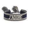 Rhinestone Embroidery Woven Bracelets Adjustable Rope Stackable Bangle For Women