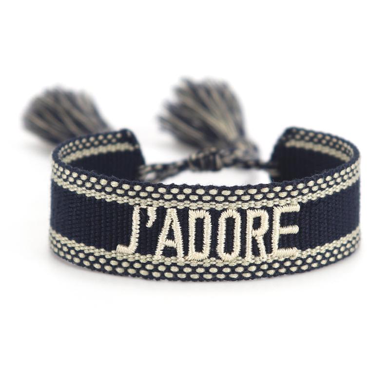 Rhinestone Embroidery Woven Bracelets Adjustable Rope Stackable Bangle For Women