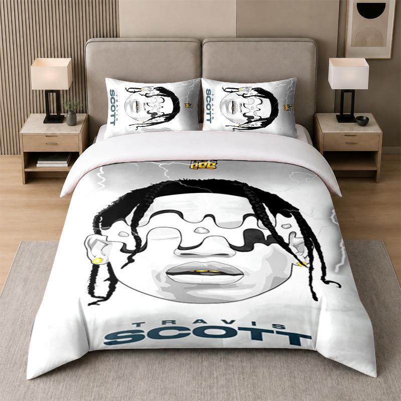 3Pcs Bed Set,Travis Scott 1 Duvet Cover and 2 Pillowcases, Printed Bedding Decor For Guest Room