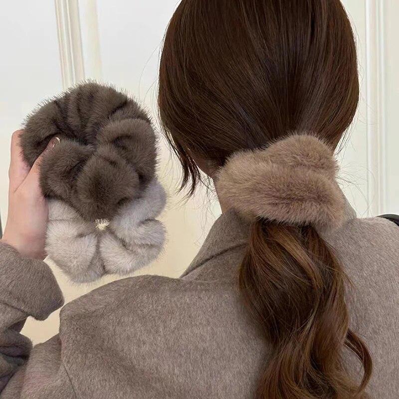 Winter Soft Hair Scrunchies For Women Plush Elastic Hair Band Multicolor Rubber Bands Ponytail Holder Headband Hair Accessories