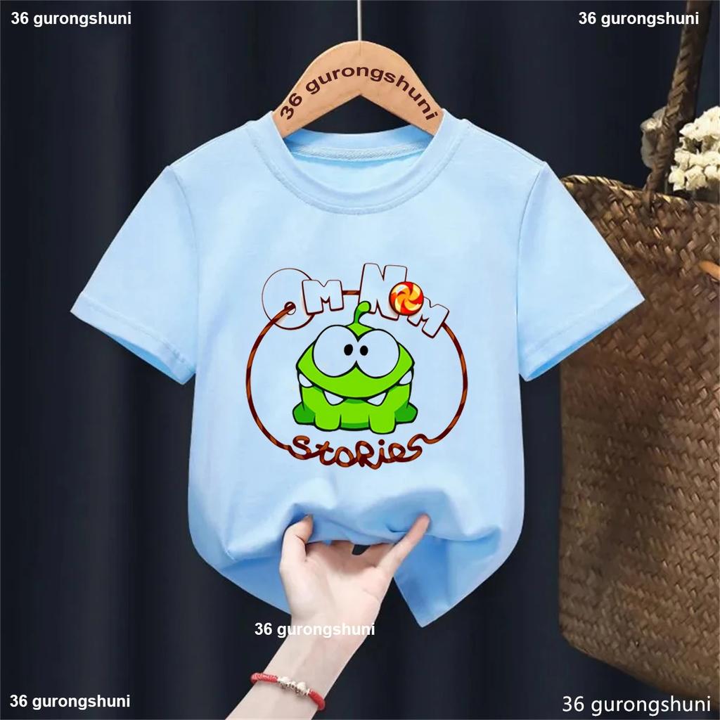 Funny Baby Girl Boy Cartoon Game Cut The Rope T-Shirt Children Frog Short Sleeve Top Tees Kids