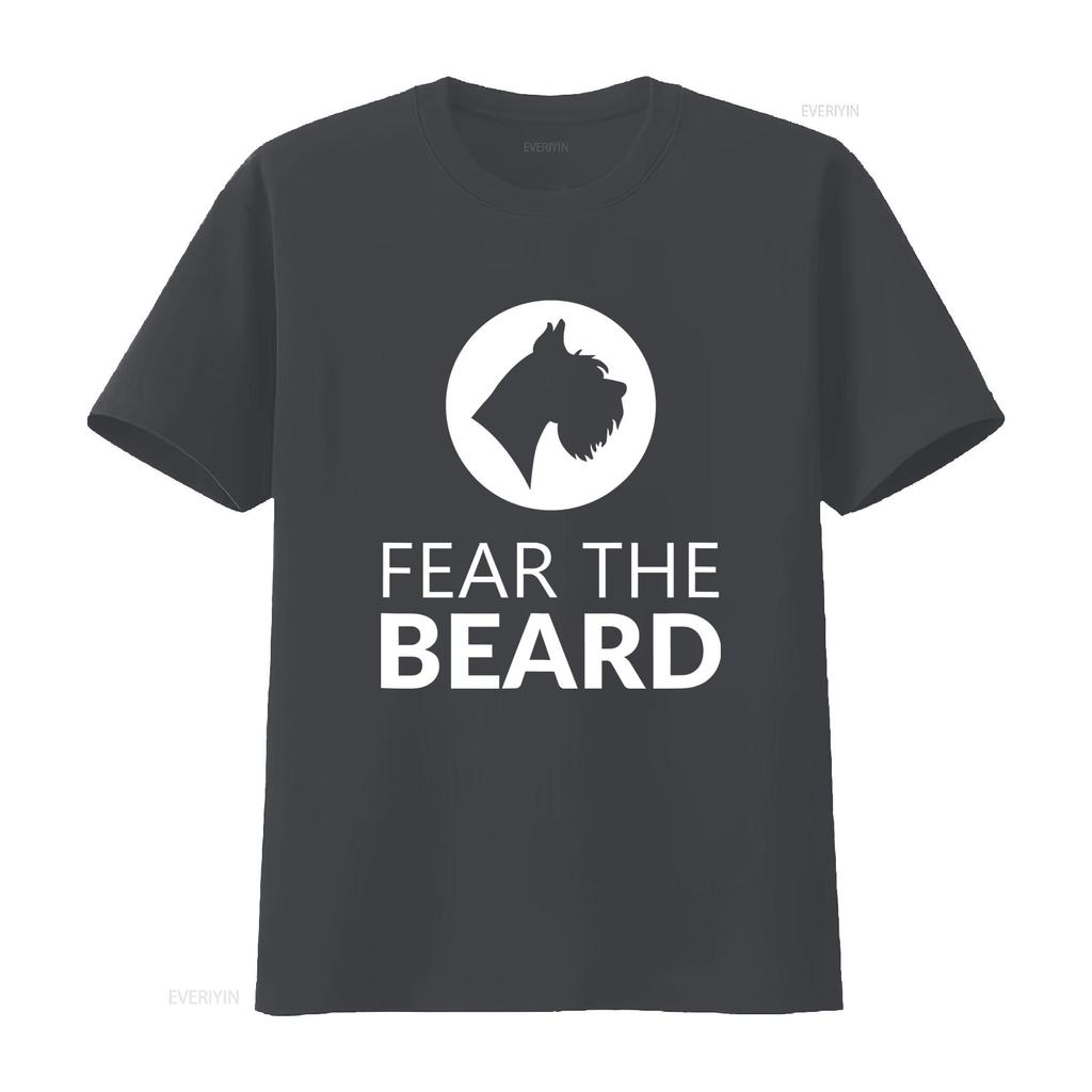Fear The Beard Funny Schnauzer Lover T Shirt For Dog Lovers Fun Vintage Stretched Streetwear Breathable Fashion Soft