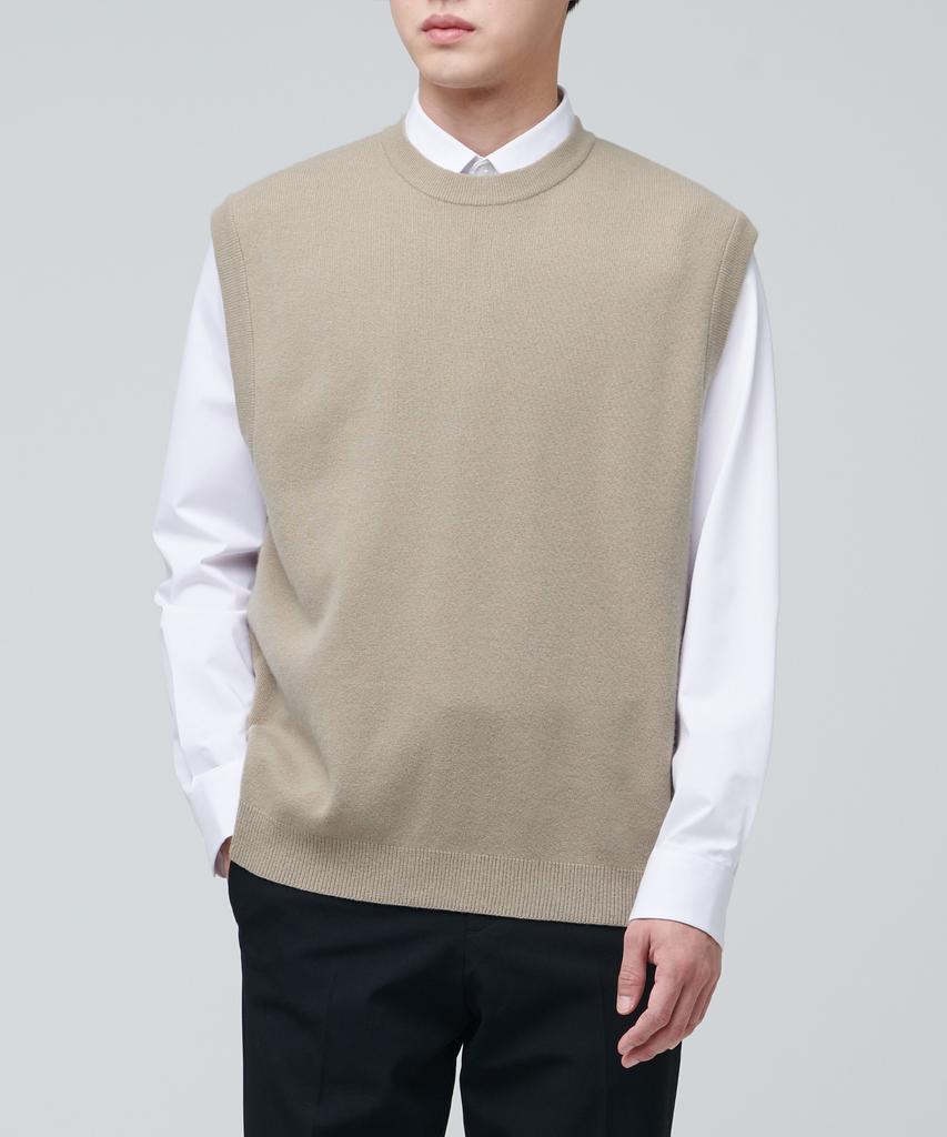 MUSINSA STANDARD Lambswool Crew Neck Knit Vest [Beige]