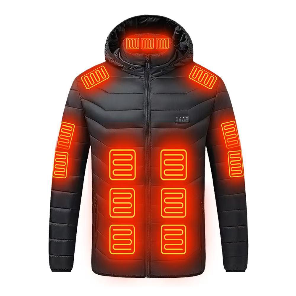 Men's Multi-Zone Hooded Electric Heated Cotton Coat with Long Sleeves