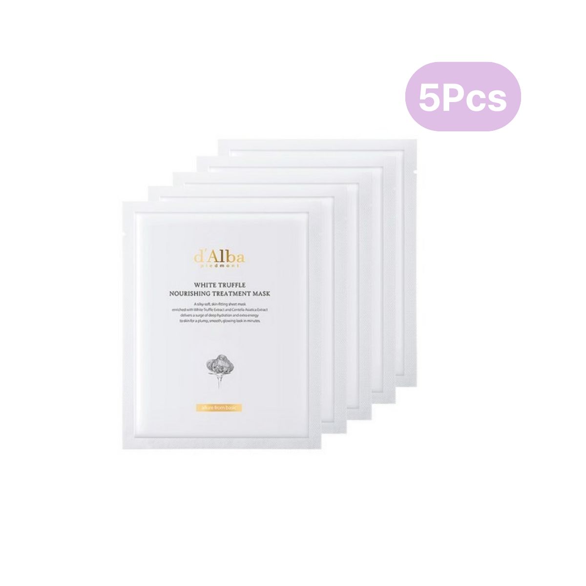 d Alba White Truffle Nourishing Treatment Mask (25ml x 5pcs) - Premium Italian Vegan Hydrating & Deep Repair Sheet Mask