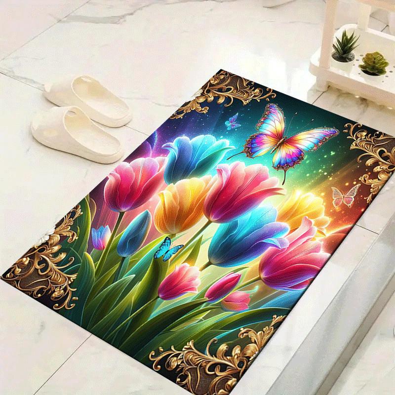 1pc Flowers and butterflies Print, Design Indoor Area Rug, Soft, Anti-Slip, and Durable Gaming Room Decor for Bedroom, Living Room, and Exer