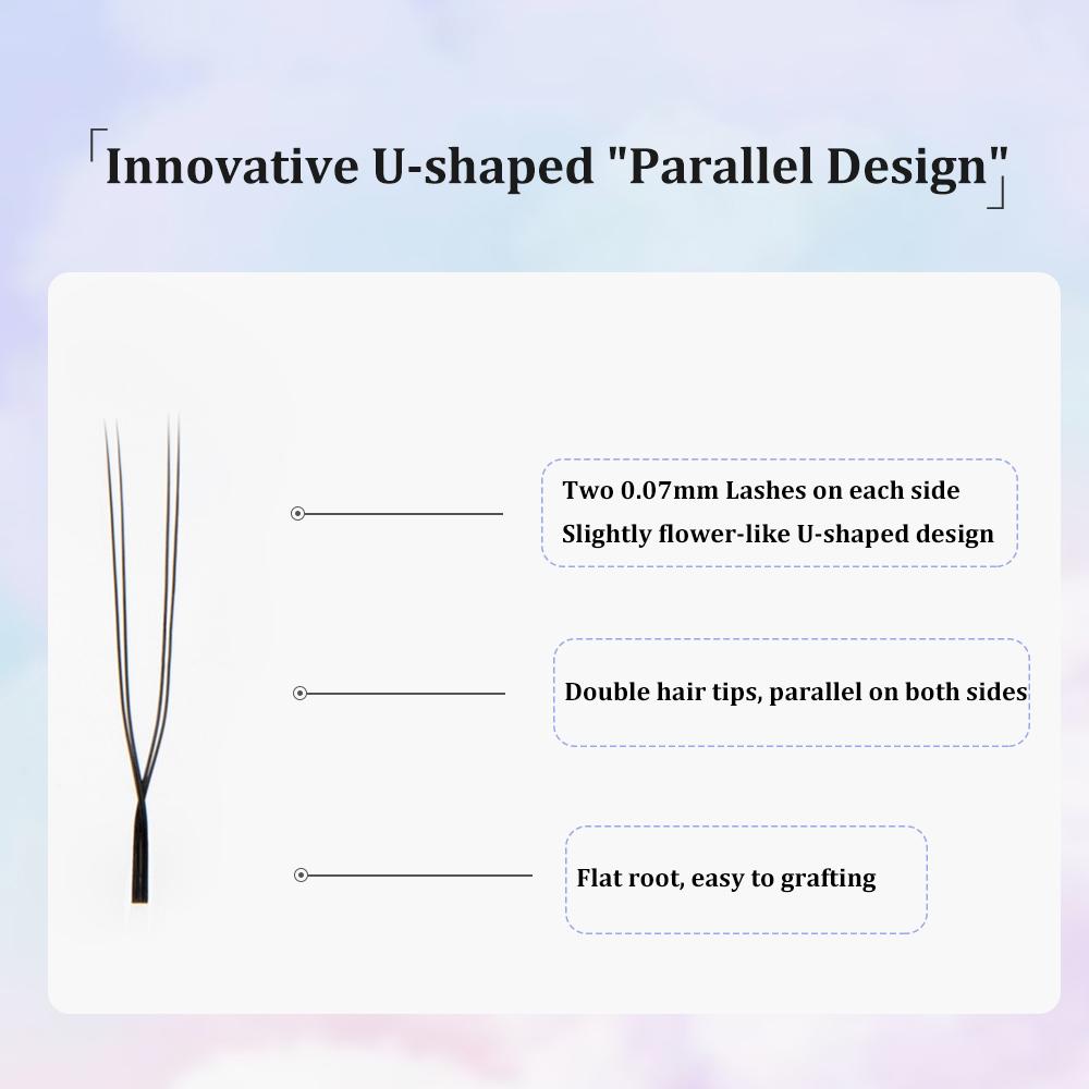 LASHINE U Shape YY Eyelash Extensions 12 Rows 0.07mm C/D Curl Mixed Length 8–14mm Premium Soft Handmade False Eyelashes