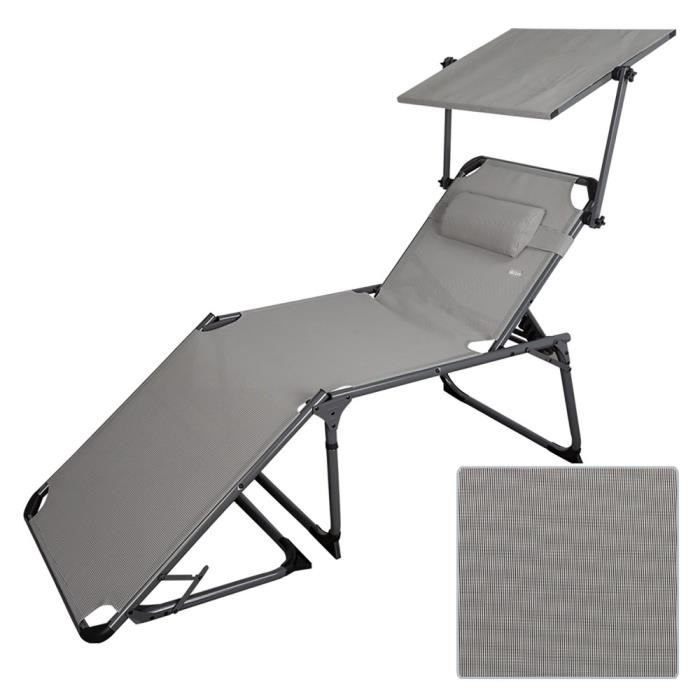 Bain de soleil pliant avec parasol et coussin de plage Aktive