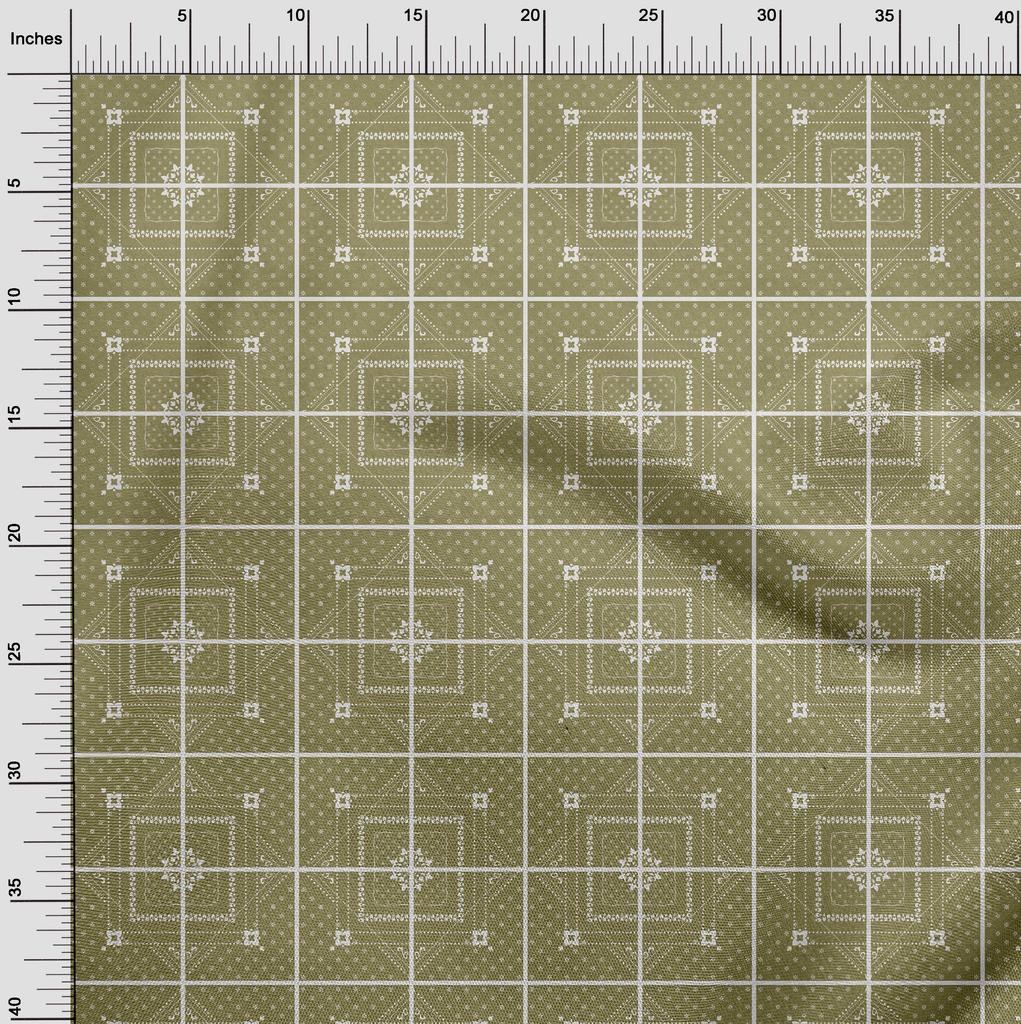 oneOone Cotton Flex Light Green Fabric Asian Tile Diamond Sewing Material Print Fabric By The Yard 40 Inch