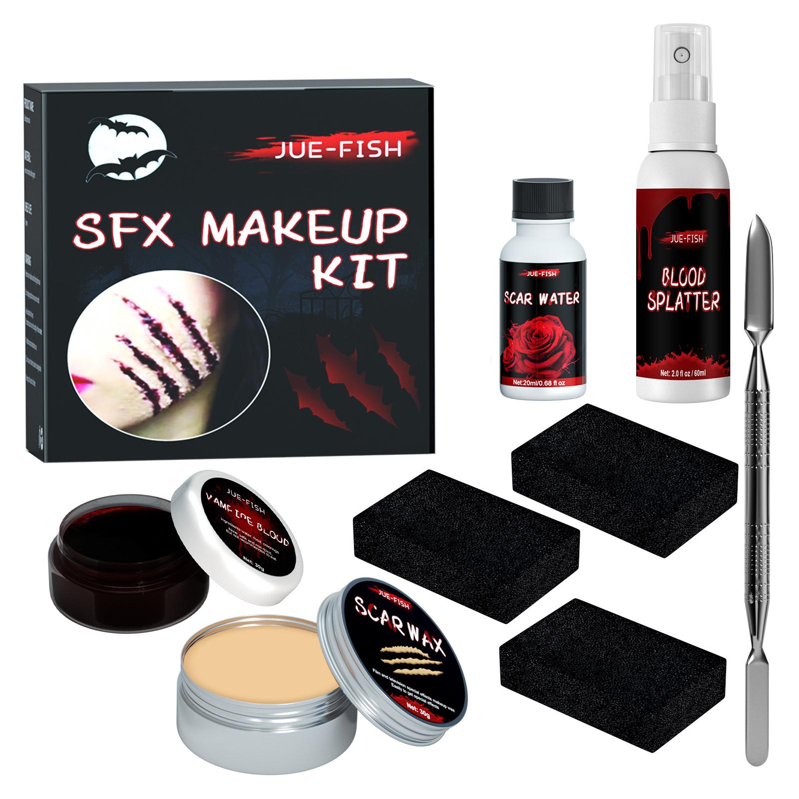 

Jue-Fish Halloween Makeup Kit, includes fake blood, skin wax, sculpting knife, wound makeup, vampire Halloween cosplay 1 set