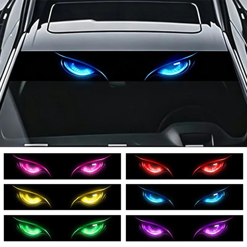 Car Front Windshield Decor Sticker 130x20cm Demon Eyes Pattern Vehicle Anti-Scratch Decal Universal Car Front Windshield Sticker