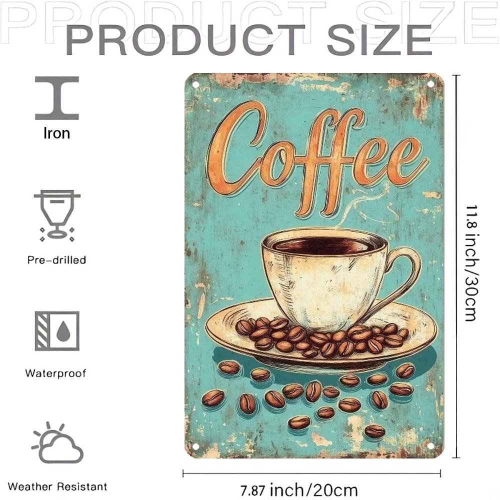 

Vintage Coffee Iron Sign Rustic Teal Wall Decor with Steaming Cup Coffee Beans Durable Metal Art for Kitchen Cafe 20x30cm（7.8x11.8inch）