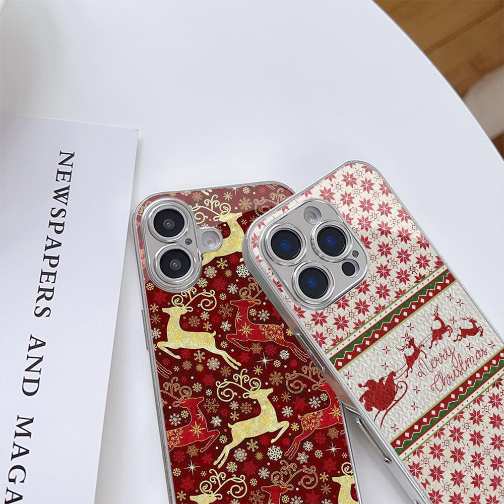 Ae112 Merry Christmas Art Electroplated Glass Phone Cases for Samsung S24 FE S25 Ultra iPhone 16 Pro Xiaomi Redmi OPPO Lens Full Protection Back Cover
