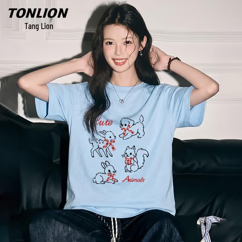 TonLion Women s Printed Loose Fit Cotton T-Shirt 3XL