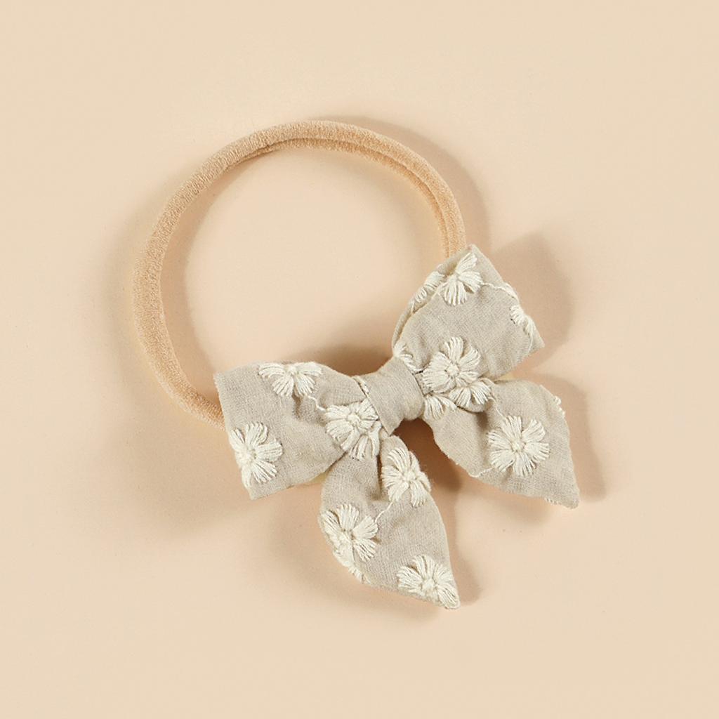 Children's Nylon Bow Women's Headband Cotton Embroidered Traceless Princess Headwear for Baby Girls
