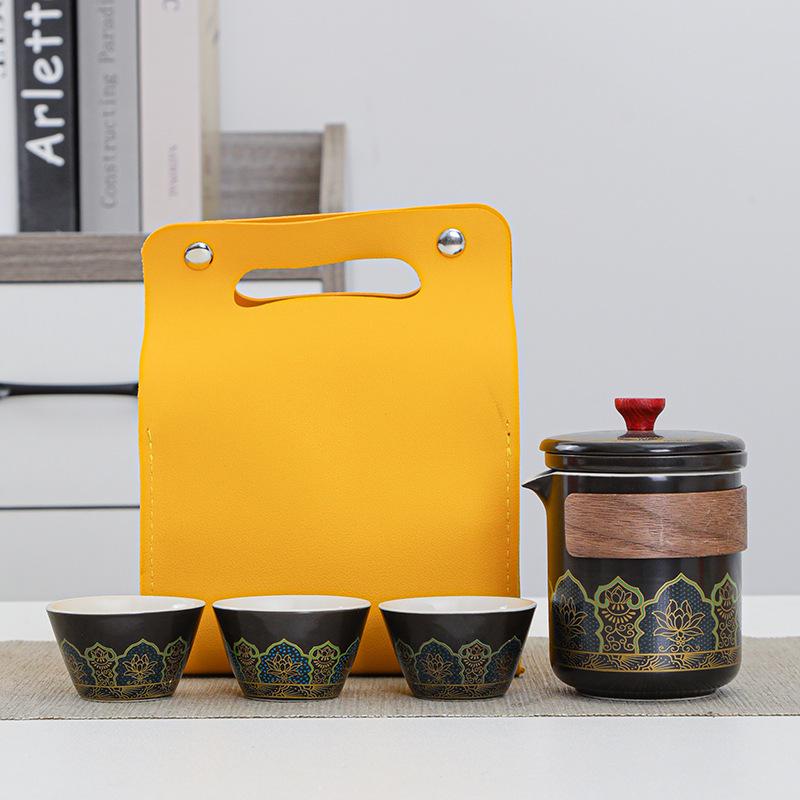 Ceramic Travel Tea Set with Tray - Portable Cup for Outdoor Anniversaries & Custom Souvenirs