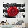 Black White Stripes Red Rose Flowers Tapestry Wall Hanging Poster For Bedroom Aesthetic Wall Tapestries Banner Modern Wall Art