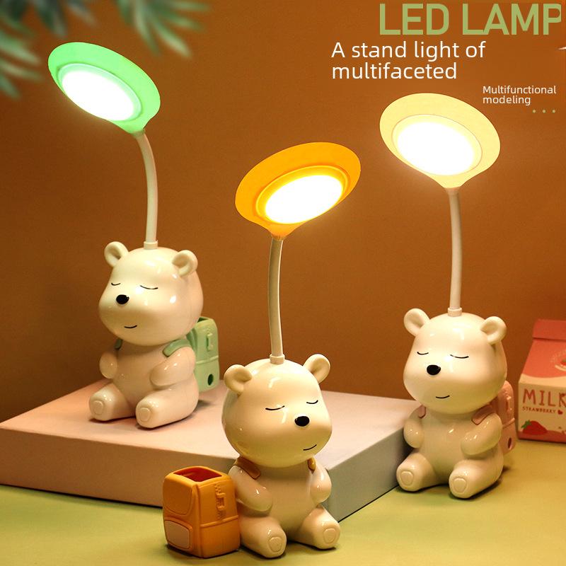 Bear Cartoon Study Lamp: Creative USB-Charged Night Light for Children's Bedroom or Bedside