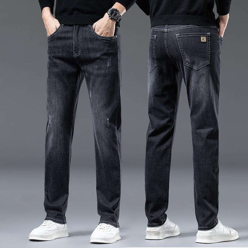 2024 Autumn And Winter New Style With Plush And Thickened Denim Straight Tube Slim Fit High-End Loose Casual Long Pants For Men
