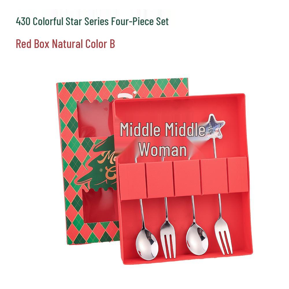 Christmas Cartoon Stainless Steel Spoon & Fork Set – Festive Cutlery with Gift Box