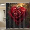 1Pc Valentine'S Day Retro Rose Shower Curtain - Elegant Oil Painting Design With Red Roses And Hearts, Polyester, Machine Washab