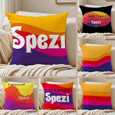 P-Paulaner Spezi Logo Kissenbezug Seidiger Kurzer Plüsch Beidseitig Bedruckter Kissenbezug für Sofa Alle Jahreszeiten Heimdeko Geschenk