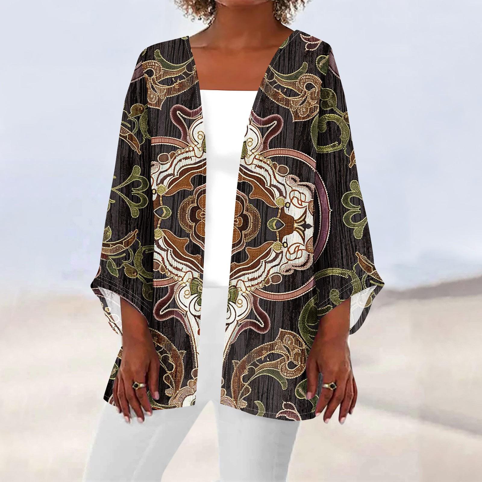 

Женская повседневная модная легкая куртка средней длины с принтом Caot в стиле ретро, ​​кардиган L бежевый