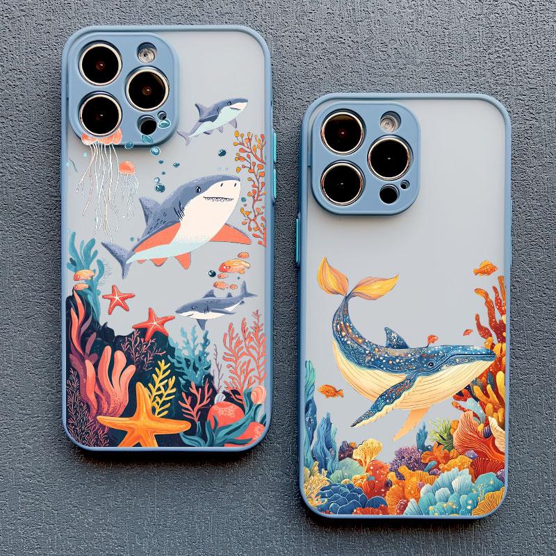 Shark Painted Sea Whale Marine Organism Phone Case For IPhone 13 11 12 Pro Max Mini 16 15 14 Pro Max Plus X XR XS 7 8 SE2 Covers