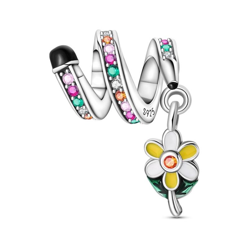 copper Romantic Flower Charm Bead Charms Bloom Rose Pendants Bead Charms fit Authentic Bracelets Necklaces Do It Yourself Jewellery Gift for Women