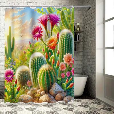Rideau de Douche Jardin de Cactus Plantes du Désert Vibrantes Imprimé Artistique Imperméable Décor de Salle de Bain Facile à Installer et à Entretenir