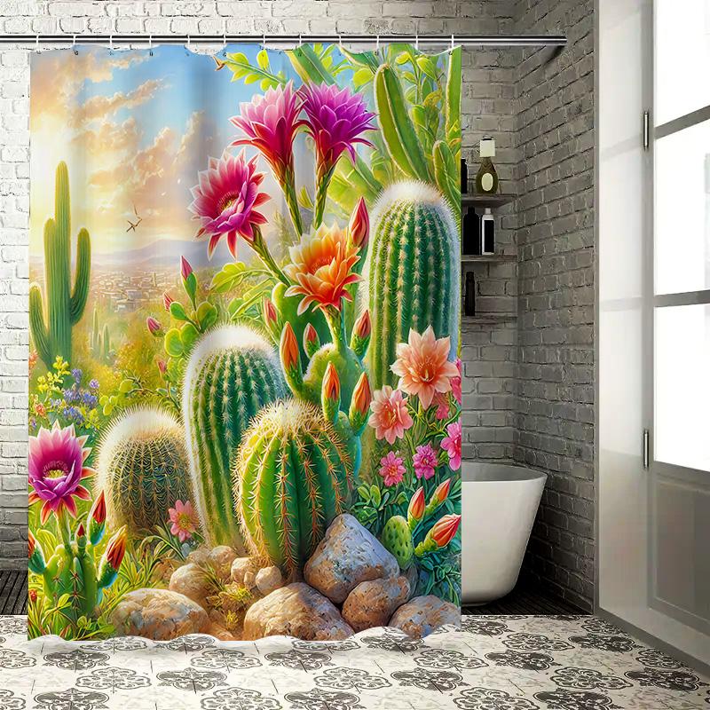 Cactus Garden Shower Curtain Vibrant Desert Plants Artistic Print Waterproof Bathroom Decor Easy to Install and Maintain