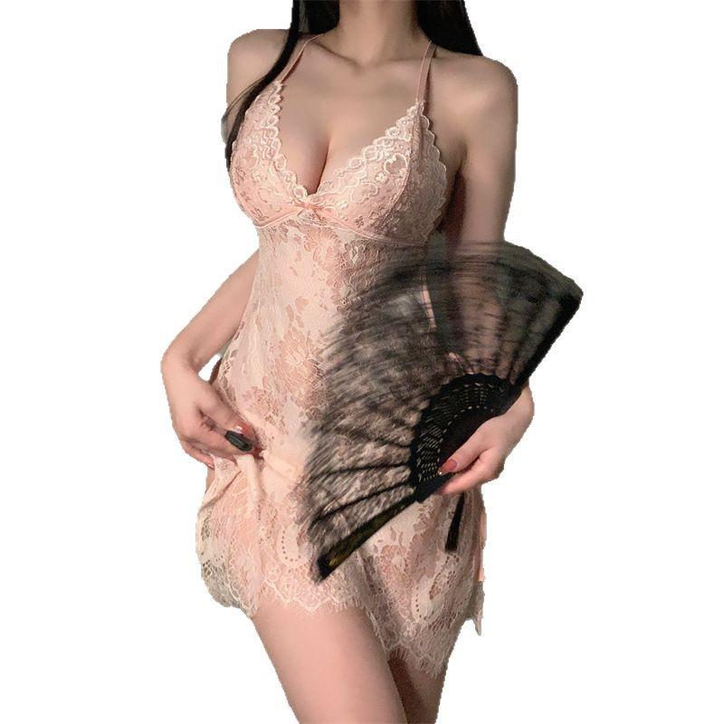 Lenjerie intimă sex feminin mărime mare sexy dantelă ajurată fustă cu bretele cu șliț cămașă de noapte uniformă tentație