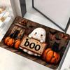 1pc Boo Cat & Pumpkin Non-Slip Mat Suitable for Entryway, Thick Cushioned Flannel Mat with Sponge Padding, Machine Washable /Outdoor for Porch, Doorst