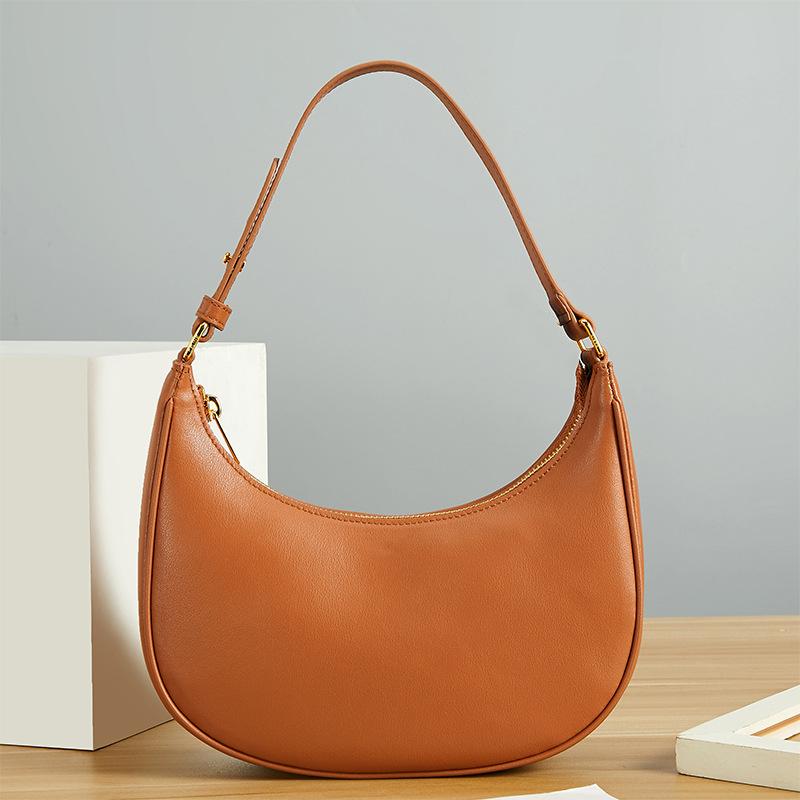 Womens Fashi Handbags Retro Solid Color Pu Leather Bag Half Simple Color Underarm Shoulder Bag Mo Casual Purse