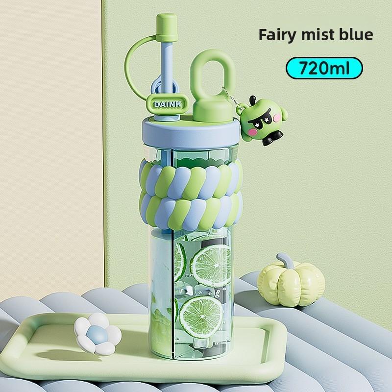 Girls Creative Cartoon Double Compartment Water Bottle With Straw For Students And Gifts