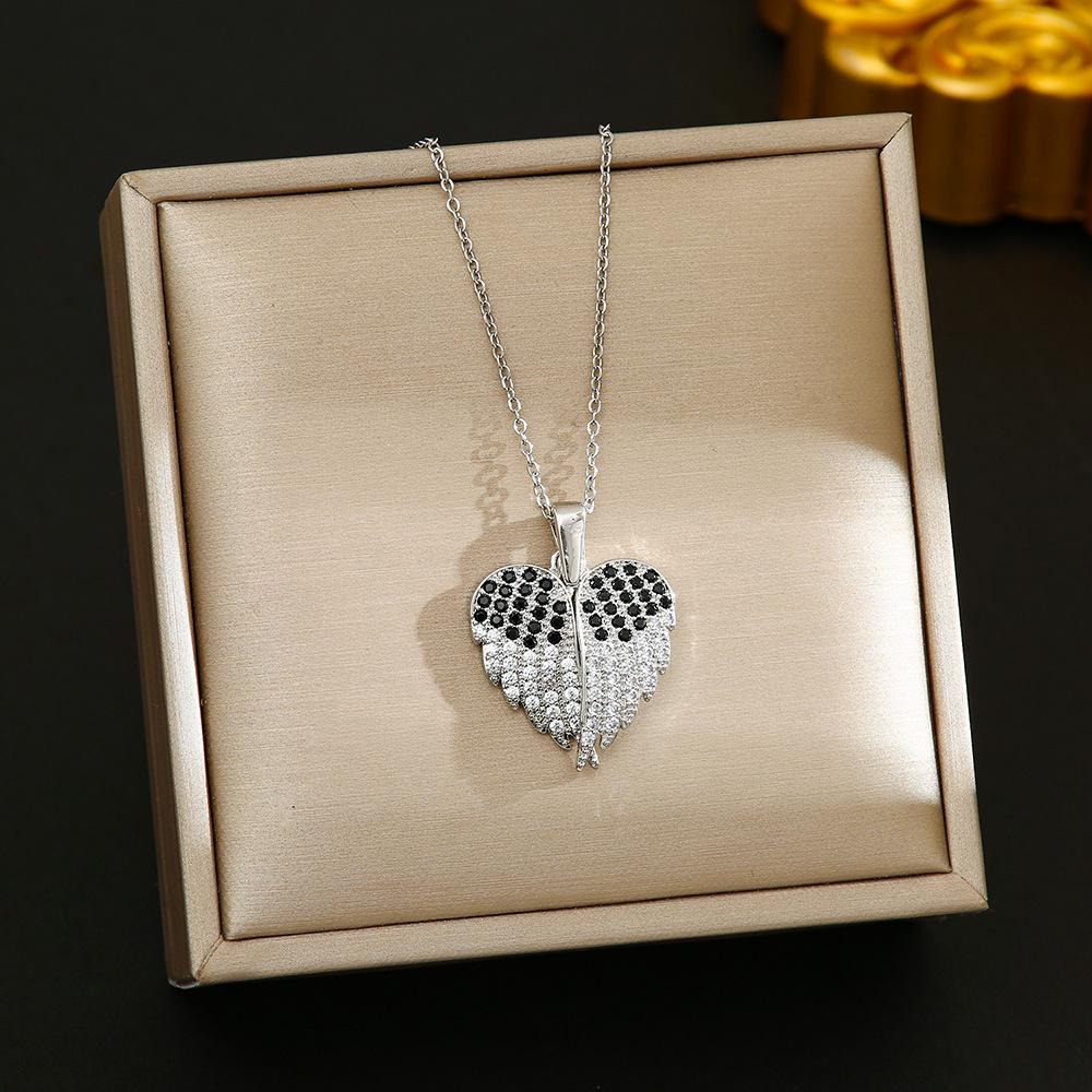 

Stainless Steel Heart & Angel Wings Rhinestone Necklace for Women