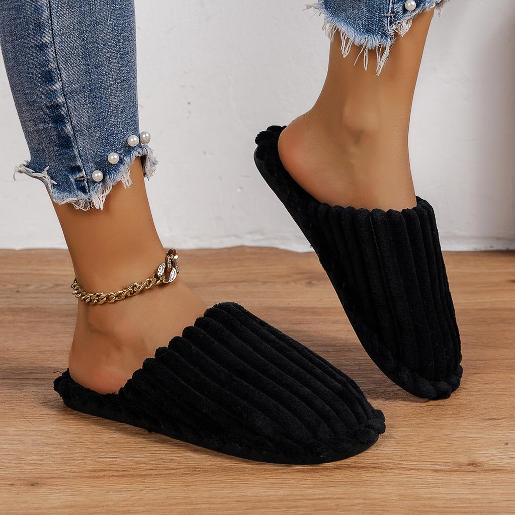 Fashion 2024 Women Fashion Simple Solid Color Slip-on Slippers Indoor Home Couple Striped Open Toe Cotton Slippers Zapatos De Mujer