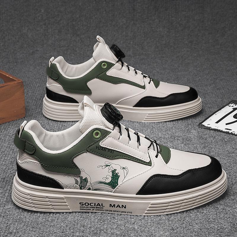 

Мужская спортивная обувь с вращающимися пуговицами и кожаной поверхностью Guochao, повседневная обувь с плоским дном и подобранным цветом 44