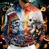 Men's Long Sleeve Mesh Shirt with Collar and Halloween Print Lightweight Breathable Top for Fall