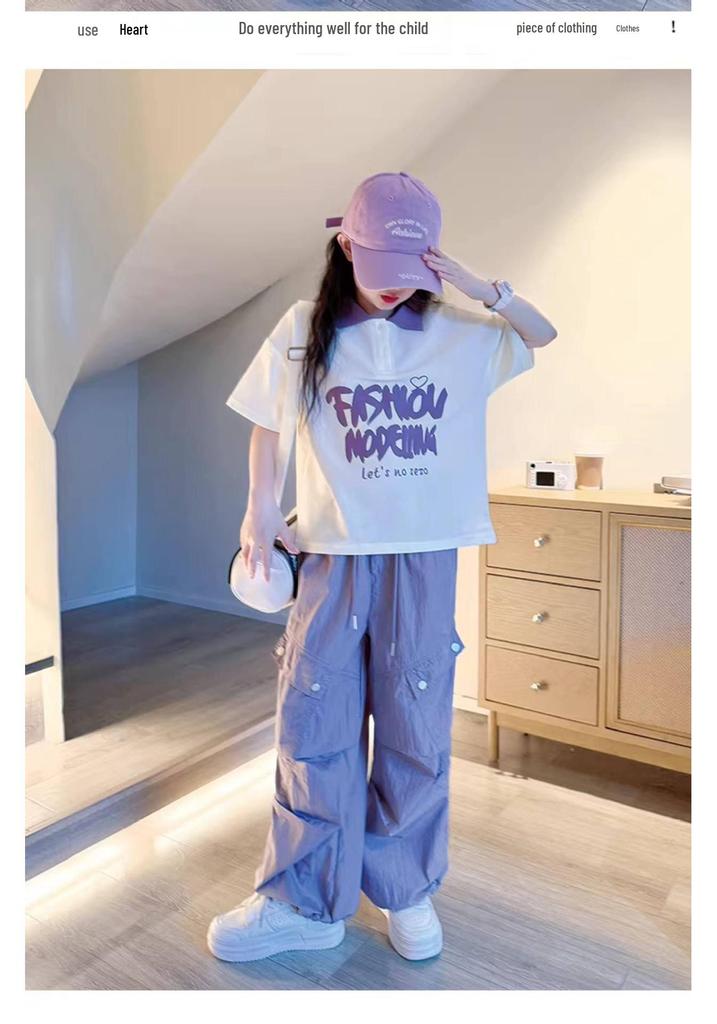 Girls' Casual Summer Set: Loose Top & Wide-Leg Pants