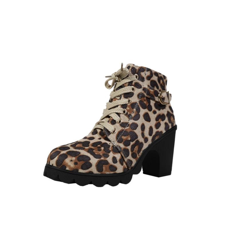 Autumn and Winter New High-heeled Women's Boots Cross-strap Short Boots Belt Buckle Thick-heeled Martin Boots Leather Boots Women Shoes