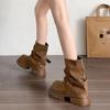 Height-increasing platform Martin boots women's autumn new fashion retro thick heel brown stacking boots short trouser boots