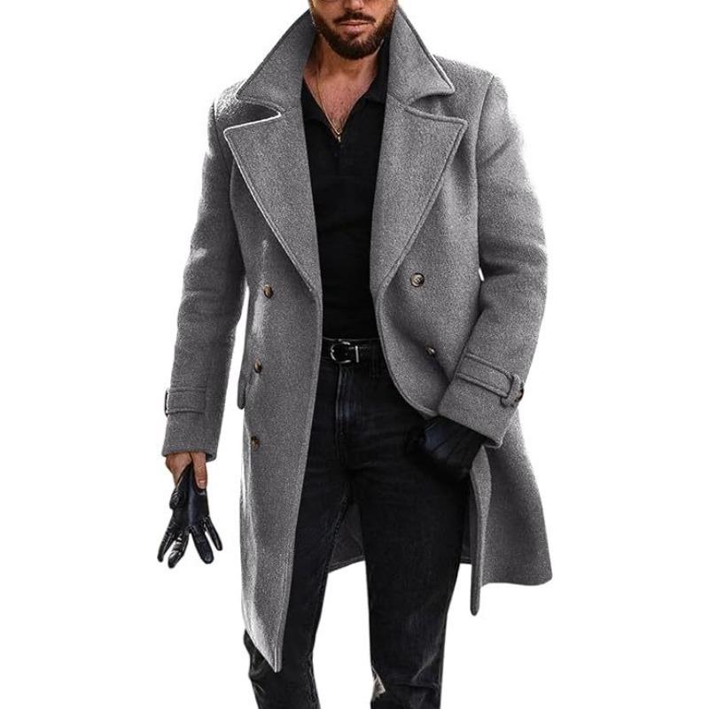Autumn and Winter Woolen Coat Men's Double-breasted Thickened Woolen Trench Coat Wish Material