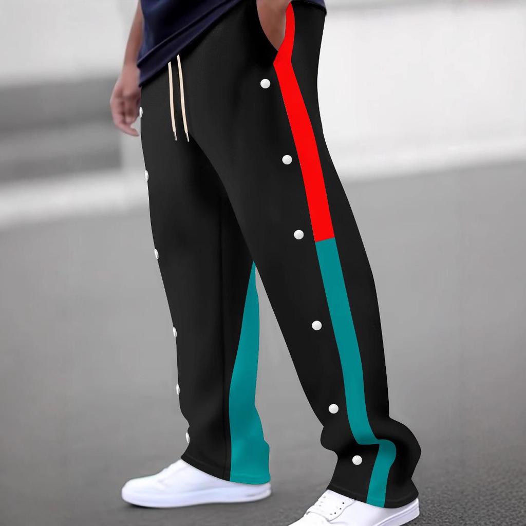 2025 Men's Stylish Casual Color-Block Button Straight Pants