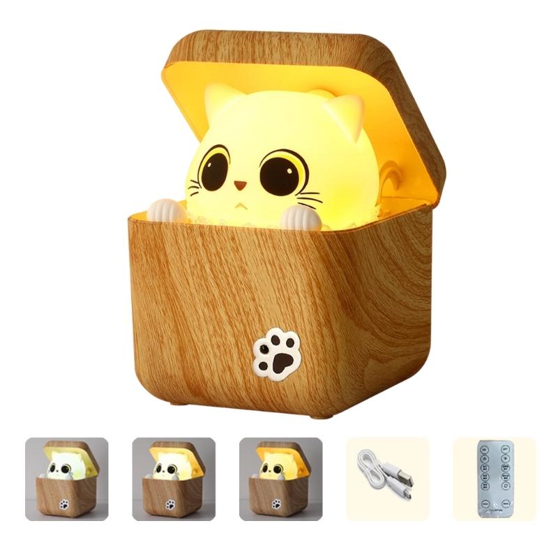 Intelligent Night Light with Shy Cats Design and Adjustable Brightness Eye Caring Bedside Lamp Suitable for Kids Room
