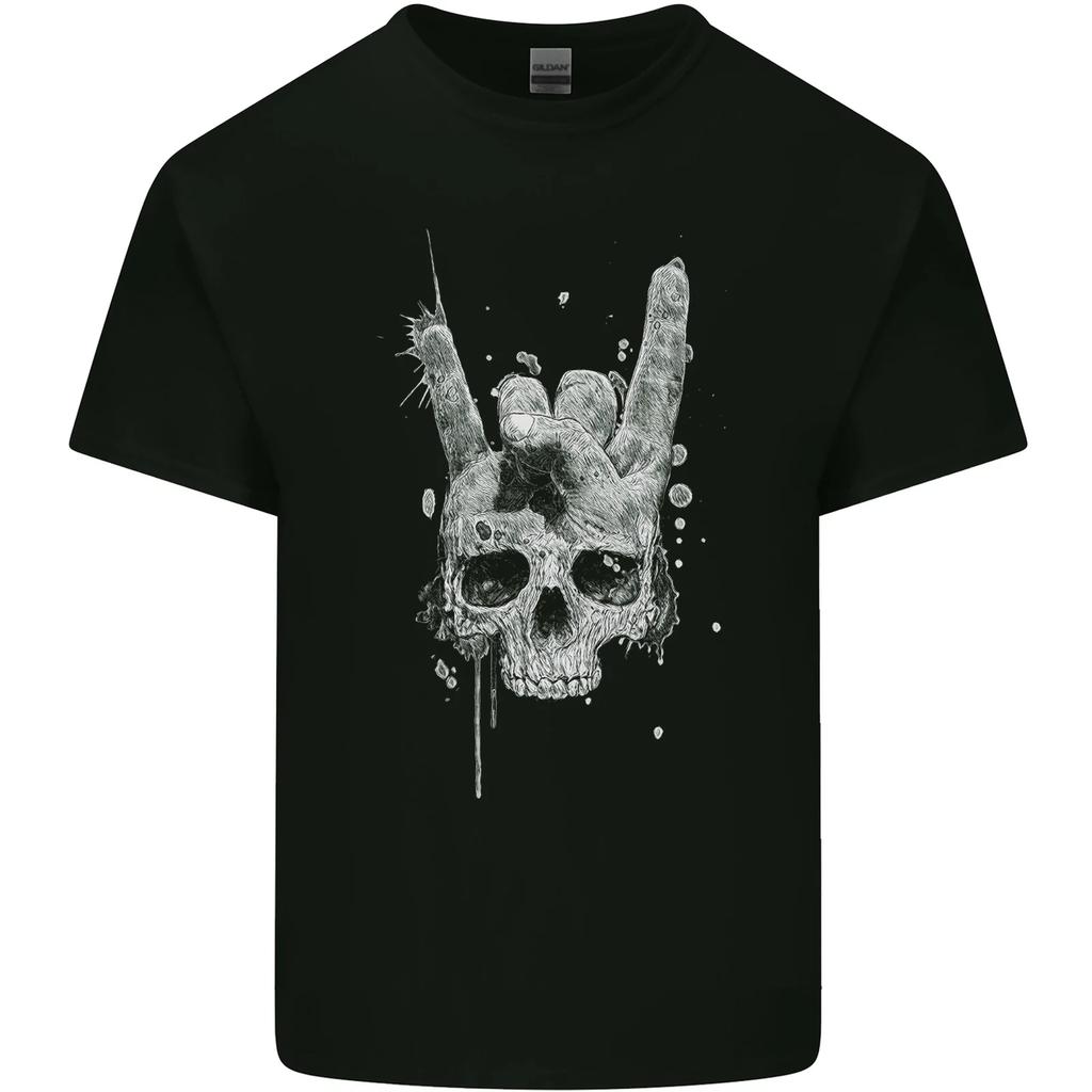 Rock N Roll Music Salute Skull Biker Gothic Kids T-Shirt Childrens