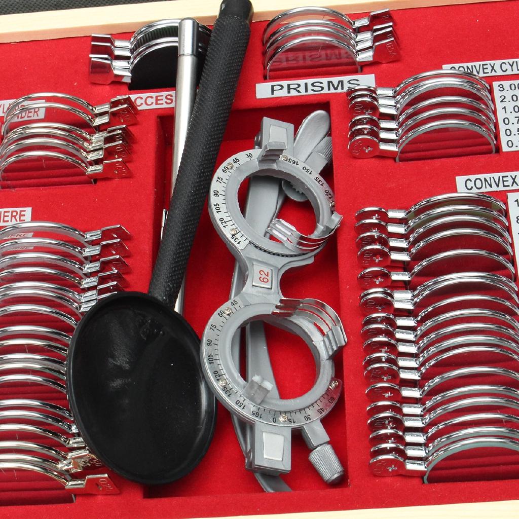 104Pcs Optical Lens Trial lens set Eye Test Optometry trial lens case Metal Trim Evidence Box